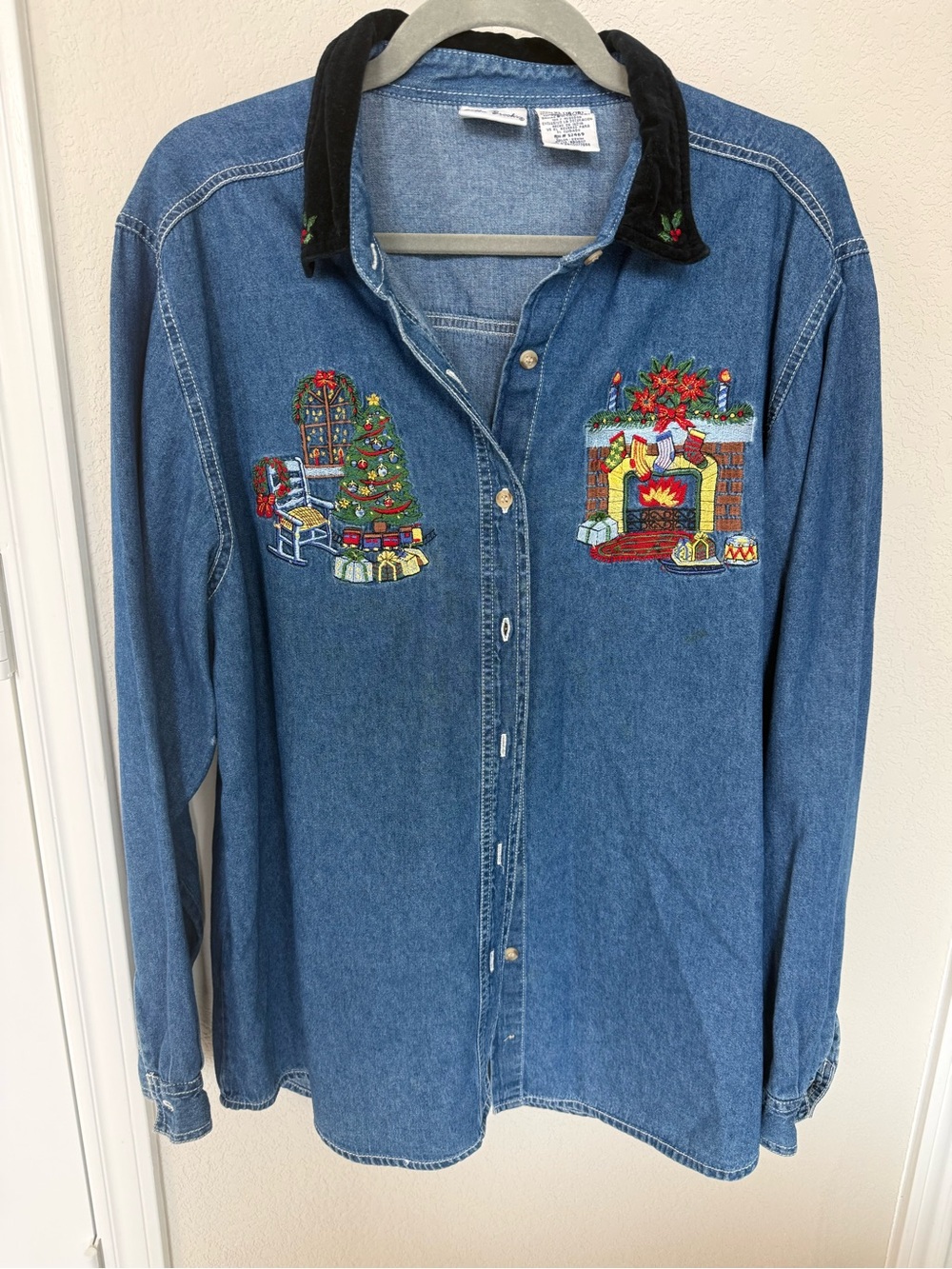 Bobbie Brooks Blue Denim Jacket with Festive Embroidery